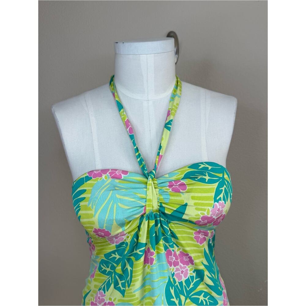 LILLY PULITZER VINTAGE Silk Lime Green Tropical Floral Halter Midi Dress Sz 8 - Picture 5 of 16